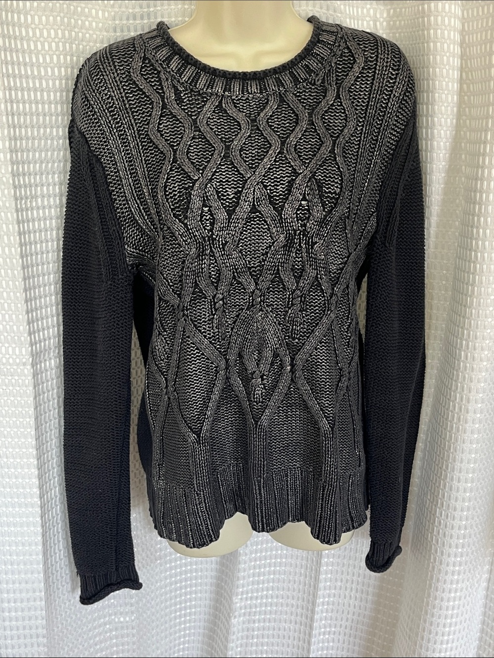 Narciso Rodriguez Design Nation Black Metallic Cable Knit Sweater M